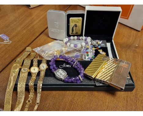 Assortment of Various Beaded and Plated Jewellery + 1970's Lighters
