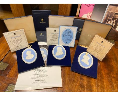 Set of 3 Boxed Wedgwood Portrait Medallions Approx 11.5cm x 8.5cm in Pale Blue and White Jasperware: George Stubbs Number 716