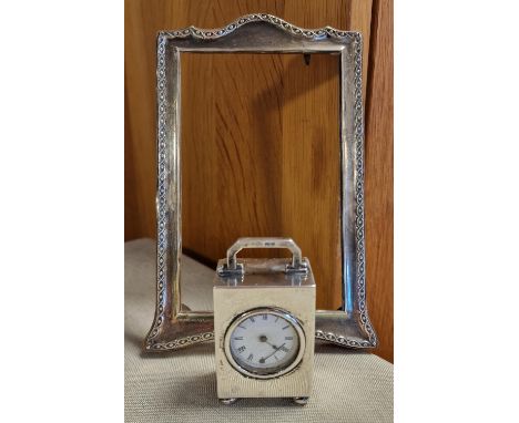 1909 Hallmarked Silver (London) Antique Miniature Carriage Clock + a Sterling Silver Picture Frame