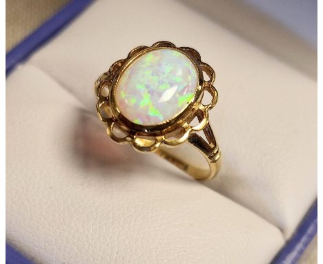 9ct Gold &amp; Opal Dress Ring, size K 