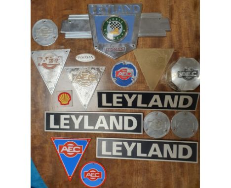 Collection of Bus and Motor Engine Advertising Logo Signs inc AEC and Leyland - Automobilia Interest