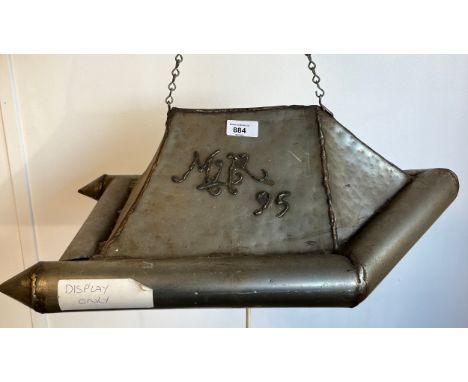 Mark Lloyd Riddell, a metal sculpture Hovercraft light fitting, inscribed with monogram and dated '95, 55 x 25cm Footnote:- T