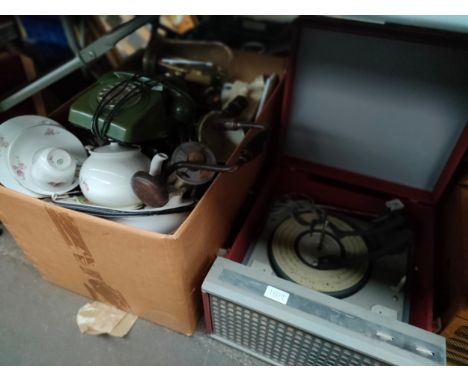 Vintage turntable together with box of miscellaneous 