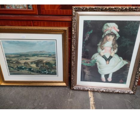 McIntosh Patrick countryside scene print together with large pears print of a young girl set in gilt framing 