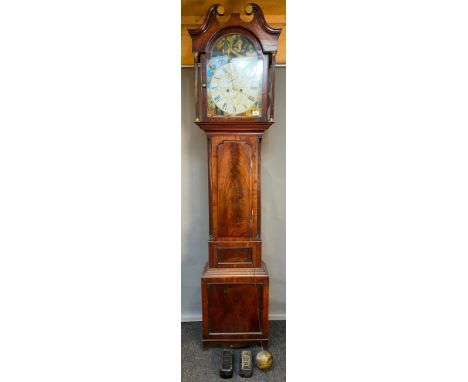 19th century Scottish long case grandfather clock, Movement by Jason Black of Kirkcaldy. Face is enamelled painted depicting 