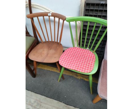 2 vintage ercol chairs, One painted 
