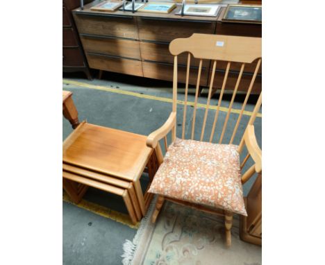 Light wood rocking chair together with mid century nest of tables 