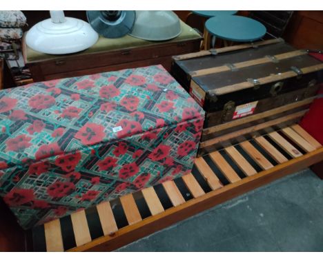 Antique wooden bound travel trunk together with linen box 