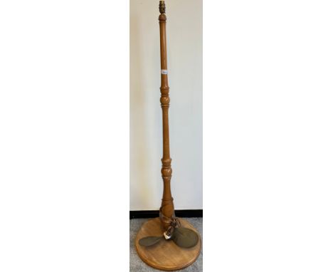 Light wood floor standing lamp fitted with A Military Naval brass propeller. Stamped Banford &amp; Co Ltd Stockport. Military