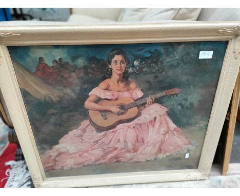 MID CENTURY 'FLAMENCO LADY' FRAMED PRINT 