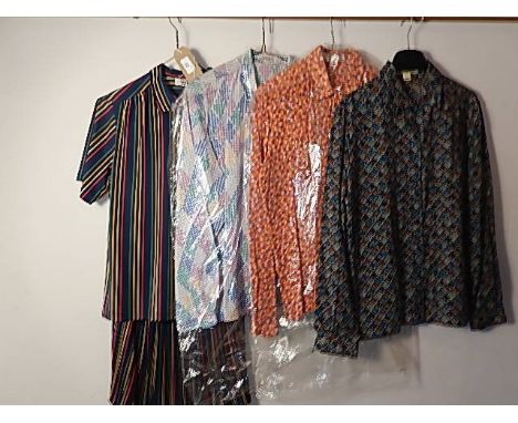 A collection of vintage shirts/blouses  to include Rodier Paris size 12 skirt and blouse combo, 3 x 1980/90's Jaeger shirts 