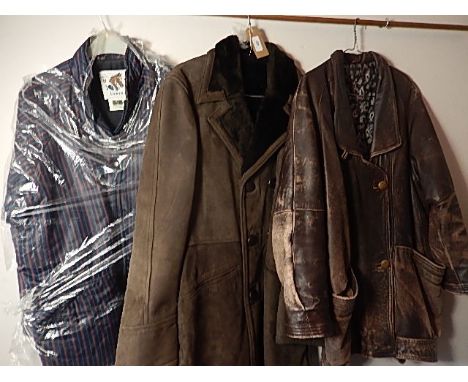 3 Vintage coats/jackets to include Sheepskin coat, well worn 'Leatherette' jacket with a tear in the pocket and a Lavenir jac