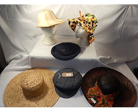 A collection of 6 Vintage hats - to include a 1970/80's hand woven hat and vintage Bhs straw hat with original tag (mannequin