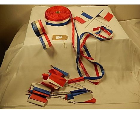 Vintage French ribbon and a collection of small French flags 