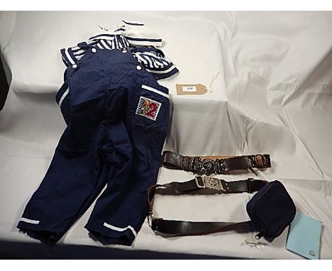 A vintage C&amp;A toddlers dungarees set and a vintage Girl guides belt with clip and purse and unused notebook and a  vintag
