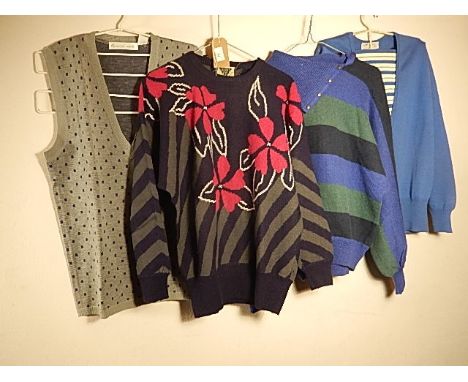 A vintage Jaeger jumper, a Gloria Vanderbilt knitted sleeveless top size L and two vintage 'bat wing' knitted jumpers 