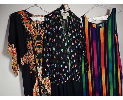 A Vintage 1970's Radley dress, top with beautiful metallic thread stitching on sheer top and belt size 14 , and two other dre