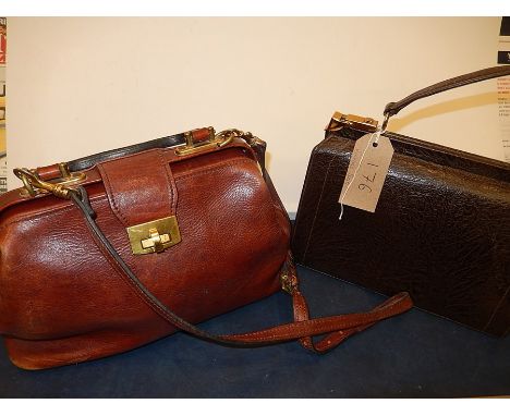  2 vintage Brown Leather bags (smaller bag with suede lining, larger bag with cream leather nubuck suede lining)   