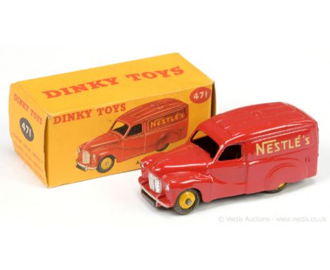 Dinky 471 Austin "Nestle's" Van - red body with silver trim, yellow ridged hubs with smooth tyres - overall condition is gene