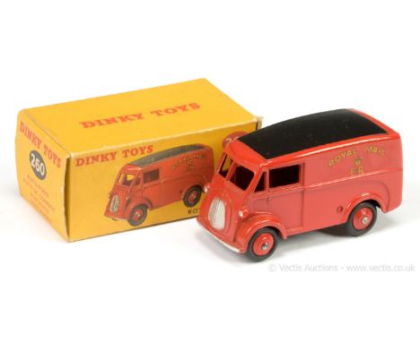 Dinky 260 Morris Commercial "Royal Mail" Delivery Van - red including ridged hubs with smooth tyres, black roof panel, silver