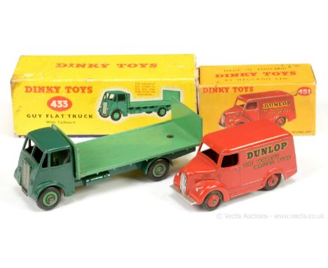 Dinky 435 Guy (Type 1) Flat Truck with Tailboard - two-tone green, silver trim, metal tow hook - Good (does have small chips 