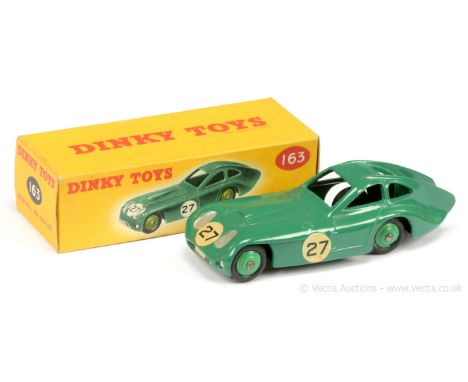 Dinky 163 Bristol 450 Sports Coupe - green, mid-green ridged hubs with smooth tyres, silver trim, racing number 27 on sides &