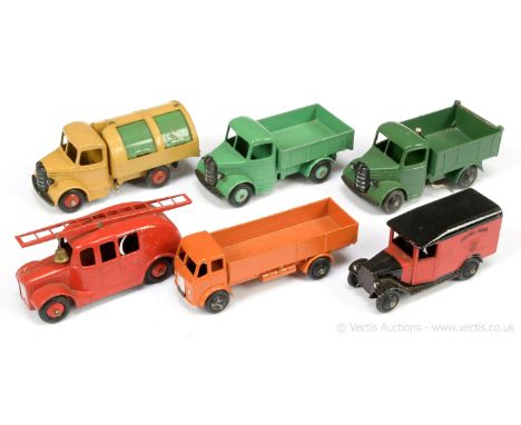 Dinky unboxed group to include 25w / 411 Bedford Open Back Truck - mid-green, light green ridged hubs; 25m / 410 Bedford End 