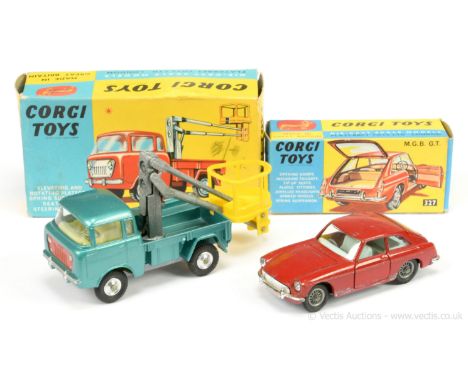 Corgi 327 MGB GT - red body, pale blue interior, chrome trim, wire wheels - Fair in a Good Plus blue &amp; yellow carded pict