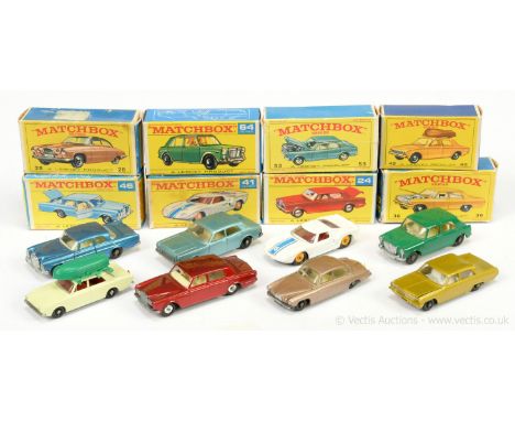 Matchbox Regular Wheels group to include 24c Rolls Royce - metallic red, chrome wheels with black tyres; 45b Ford Corsair wit