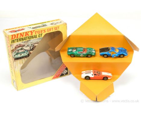 Dinky 246 "International GT" Gift Set to include De Tomaso Mangusta 5000 - fluorescent / white, black interior, cast hubs; Fo