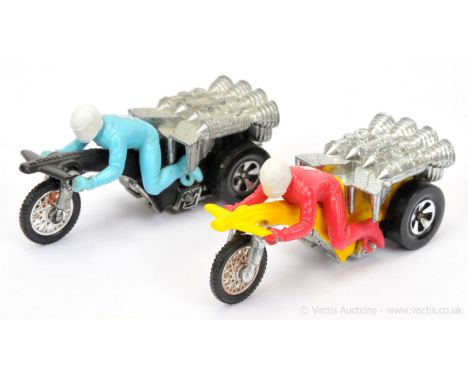 Hot Wheels (Mattel) RRRumblers - a pair (1) Roamin Candle - yellow plastics, pinkish-red figure with white helmet and racing 