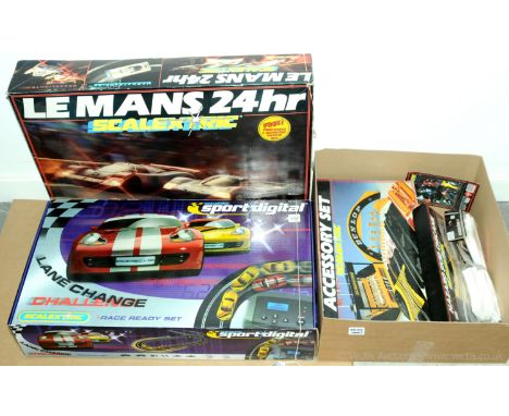 Scalextric a group to include C742 "Le Mans" Set; C221 Accessory Set; C207 Hazard Skid Chicane; 2 x C198 Inner Borders; C709 