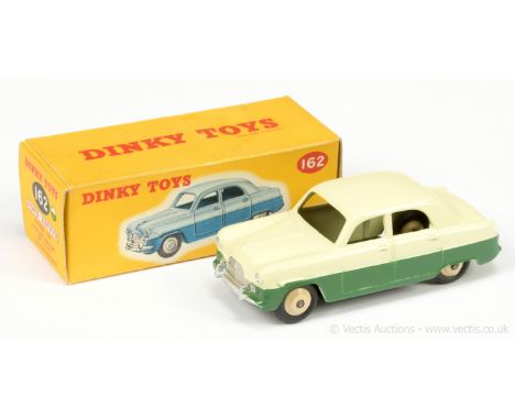 Dinky 162 Ford Zephyr Saloon - two-tone cream, green, light beige ridged hubs with smooth tyres, silver trim - Excellent Plus