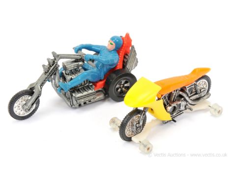 Hot Wheels (Mattel) RRRumblers - a pair (1) Rip Snorter - orange plastic seat and tank, yellow fairing, with guide line (with