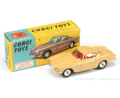 Corgi 228 Volvo P1800 - beige/light tan body, sliver trim &amp; side flashes, red interior, spun hubs - Excellent Plus a love