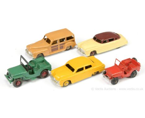 Dinky a group to include; 25j Civilian Jeep - red, silver trim, black ridged hubs; 139a / 170 Ford Sedan - yellow including r