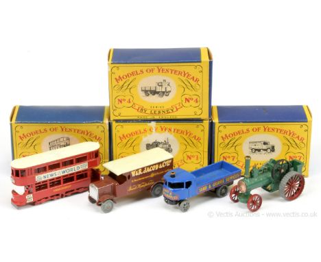 Matchbox Models of Yesteryear a group to include; (1) Traction Engine - green, copper boiler door; 3 Tram Car "New of the Wor