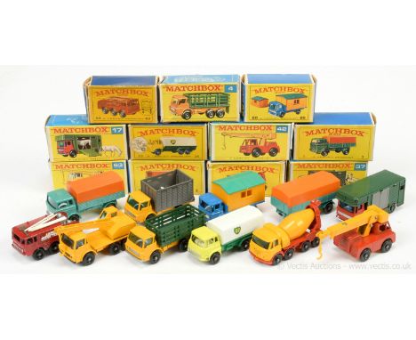 Matchbox Regular Wheels group to include 17e Horse Box; 25c Bedford "BP" Petrol Tanker; 63c Dodge Crane Truck, plus others - 