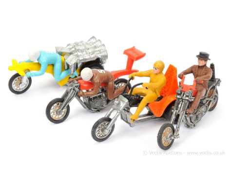 Hot Wheels (Mattel) RRRumblers group of 4 (1) Roamin Candle - yellow plastics, light blue figure rider with white helmet and 