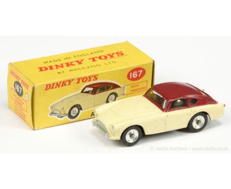 Dinky 167 AC Aceca Coupe - two-tone maroon, cream, silver trim, spun hubs with treaded tyres - Good Plus (does require some v