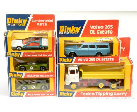Dinky Group to include 122 Volvo 265DL Estate - blue, brown interior, Speedwheels; 189 Lamborghini Marzal - dark metallic aqu