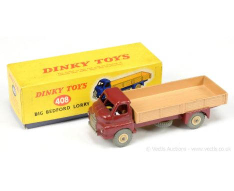 Dinky 408 Big Bedford Lorry - maroon cab &amp; chassis, light tan back, beige Supertoy hubs with grey treaded tyres, silver t