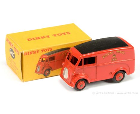Dinky 260 Morris Commercial "Royal Mail" Delivery Van - red including ridged hubs with smooth tyres, black smooth roof panel,