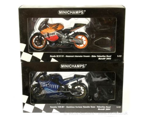Minichamps (1/12th scale) Honda RC211V "Valentino Rossi" Repsol Honda Team 2002 and Yamaha YZR-M1 "Fortuna Yamaha Team 2004" 