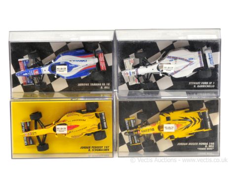 Minichamps (1/43rd scale) a group of Formula 1 Racing Cars to include; Jordan "R. Schumacher"; another "D. Hill"; Stewart For