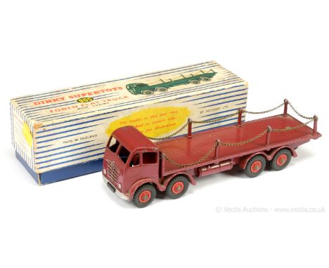 Dinky 905 Foden (Type 2) Flat Truck with Chains - maroon cab, chassis and back, silver trim, red Supertoy hubs with treaded t