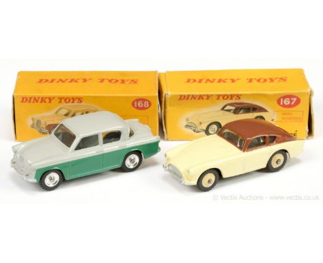 Dinky 167 AC Aceca Coupe - two-tone cream, brown, light beige ridged hubs with treaded tyres, silver trim - Excellent (does h