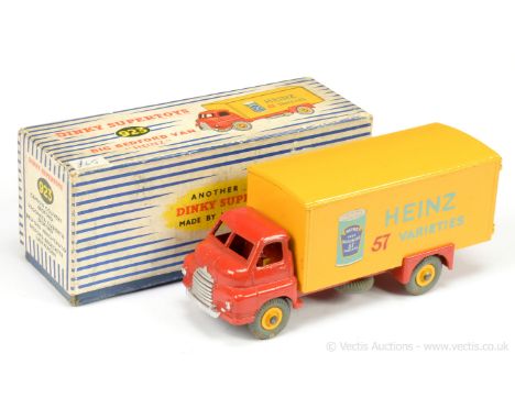 Dinky 923 Big Bedford "Heinz 57 Varieties" - red cab and chassis, yellow back and Supertoy hubs with grey treaded tyres, silv