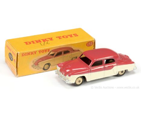 Dinky 172 Studebaker Land Cruiser - two-tone low-line cerise, cream, light beige ridged hubs with smooth tyres, silver trim -