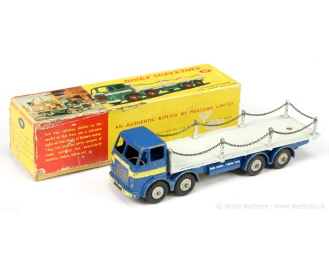 Dinky 935 Leyland Octopus Flat Truck with Chains - blue cab and chassis, grey back and plastic hubs with treaded tyres, pale 